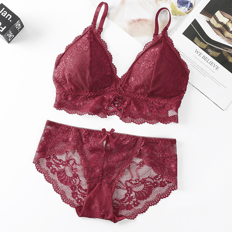 Elegant Wine Red Lace Lingerie Set