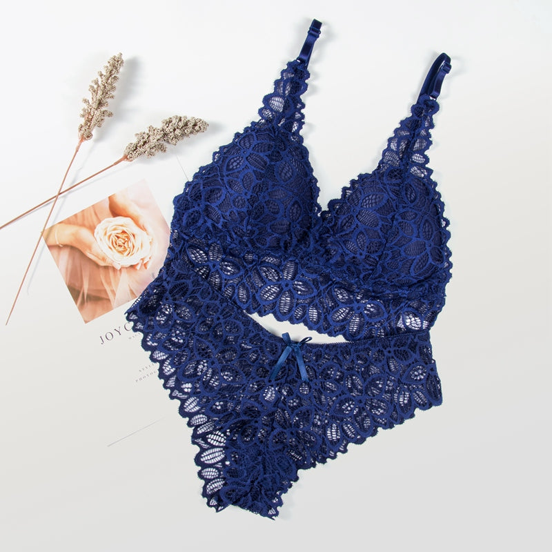 Elegant Navy Blue Lace Lingerie Set