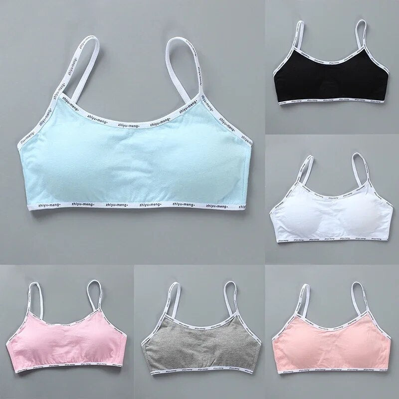 8 16 Years Teen Girls Cotton Training Bra Puberty Schoolgirl Sports Bras Detachable Chest Pad Teenager Underwear Tube Top Vest