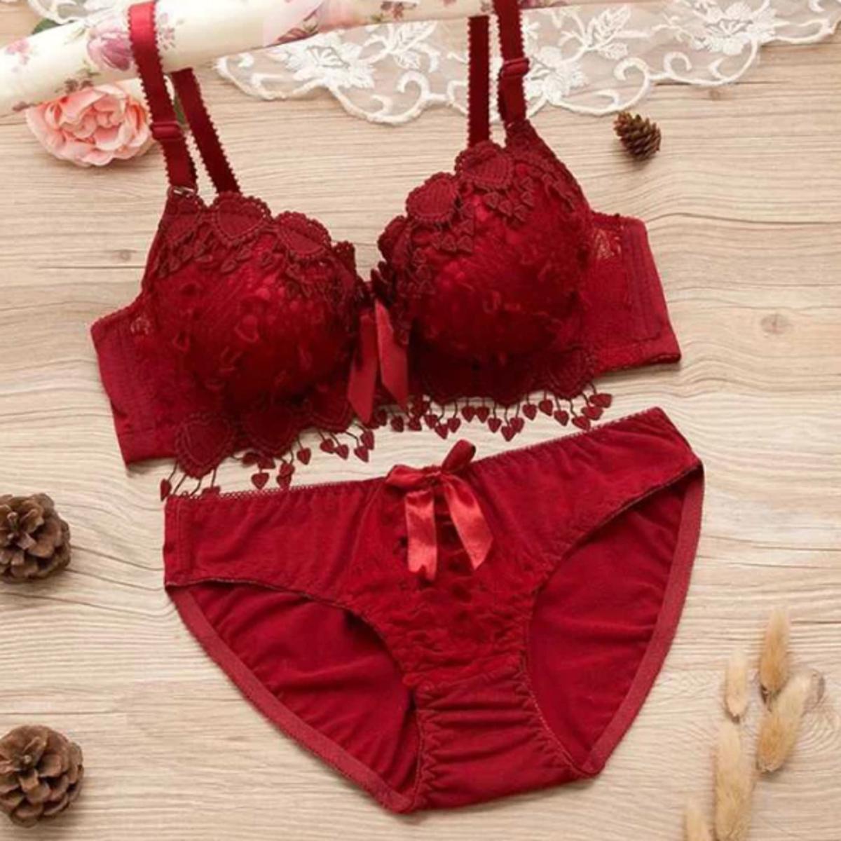 New Style Maroon Color Women Lace Push Up Cotton Double padded bra for women