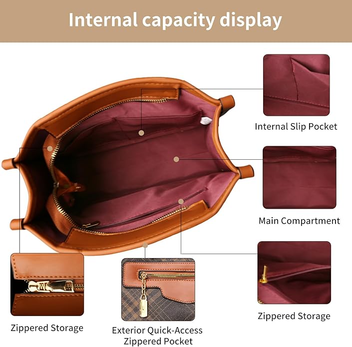 Purses and Handbags for Women, 3Pcs Women's Handbags Fashion PU Leather, Tote Shoulder Top Handle Satchel Purse Bags