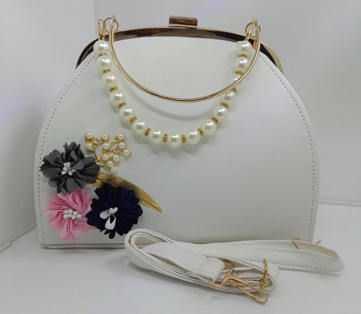 Fancy Bag Hand BagMetal FrameWith Long Strap