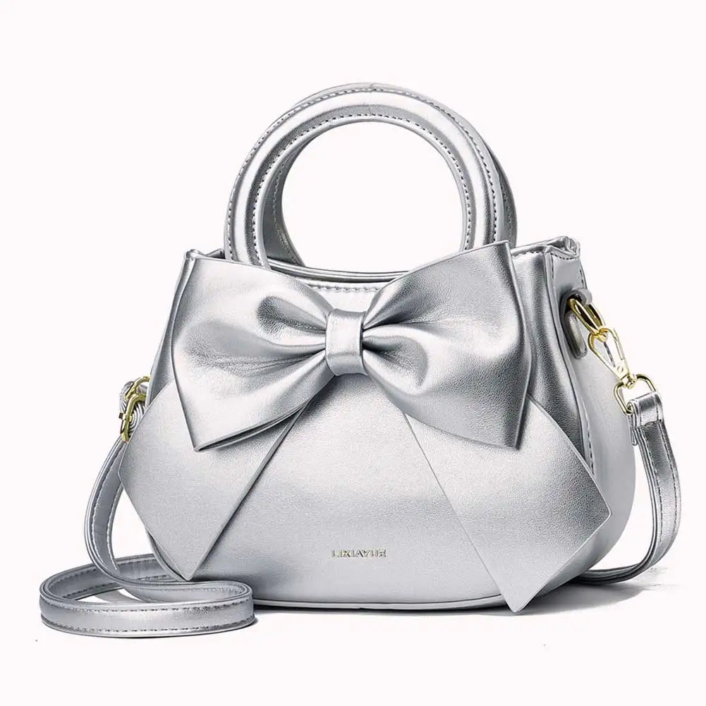 Luxury Designer Small Handbags for Women with Top Carry Handle Bow Knot PU Leather Shoulder Purse Ladies Clutch Bag Chic Handbag