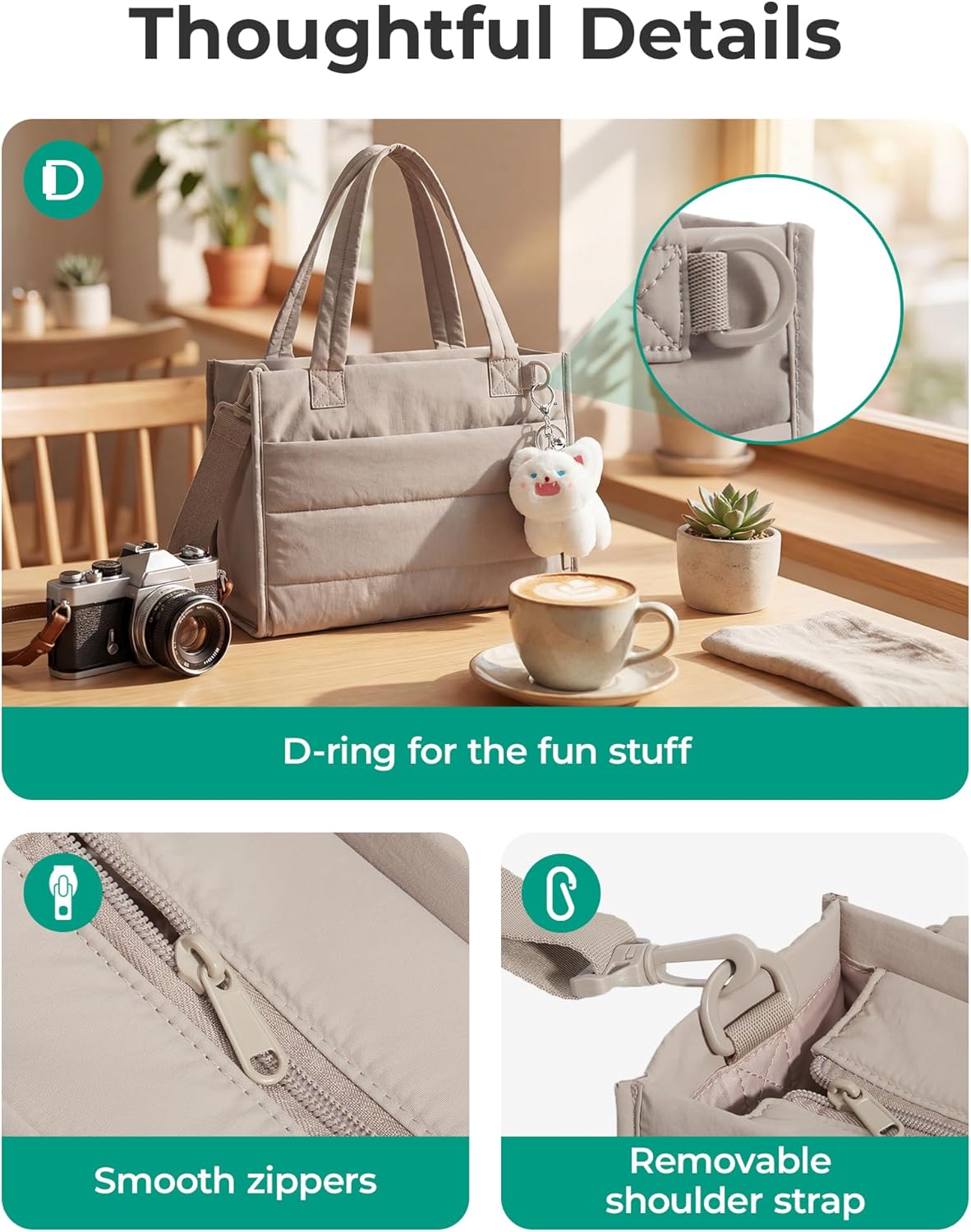 Mini Tote Bag for Women, Puffer Quilted Crossbody Purses, Zipper Closure for Work Travel College, Coffee 6L Mini tote