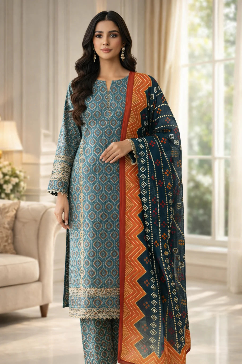 Swiss Lawn Unstitched 3 Piece Suit - A1719