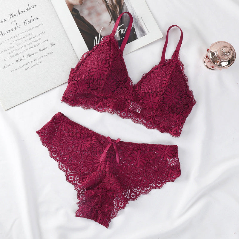 Comfortable Gathering Sexy Underwear Suit Push up Bra Under Ring Lace Rdge Padded Cup Bra+set Lingerie Femme 75AB 80AB 85AB 2