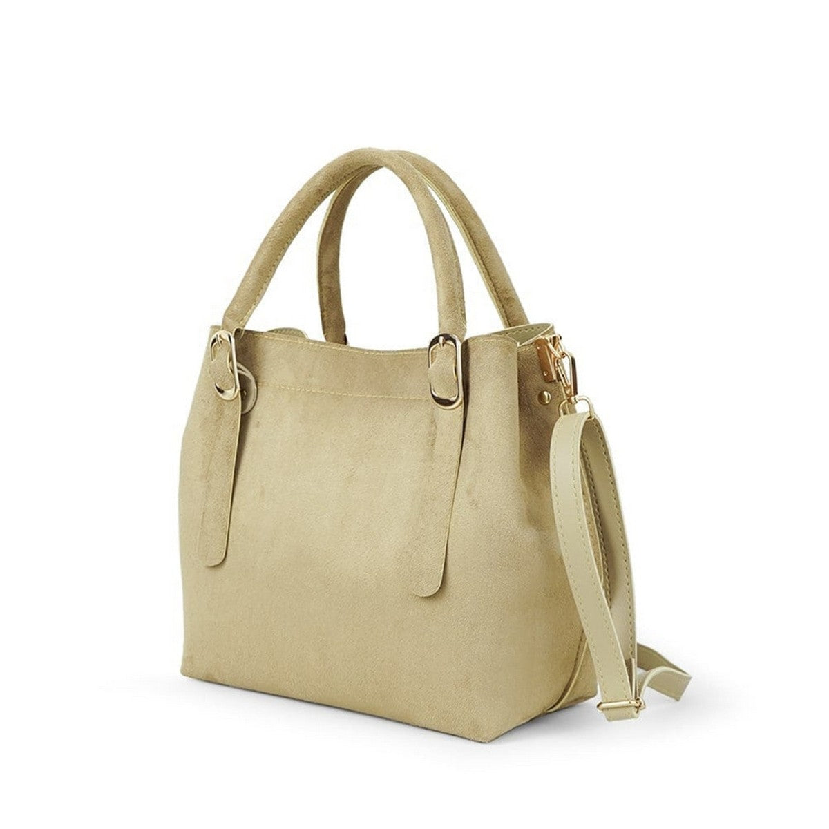 Bilbao Bag Beige Adjustable Long Strap Faux Vegan Leather Handbags and Shoulderbag with Inside Mid Zipper pocket Top zipper closure Leather Handles with double compartments