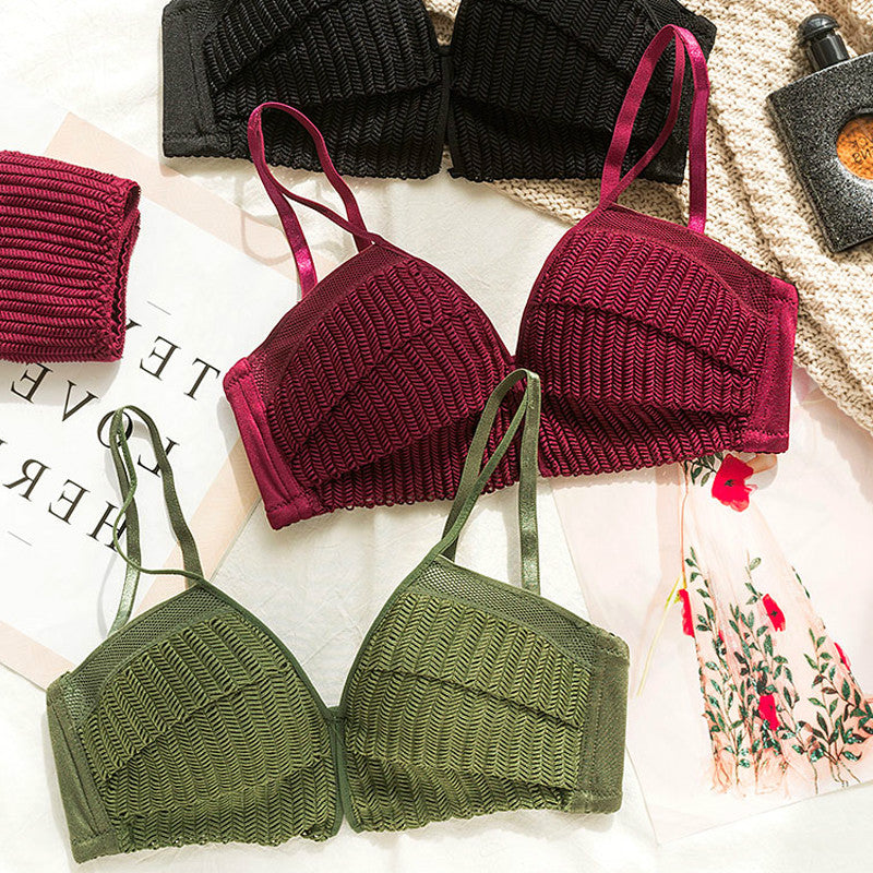 For Women Green Red Deep V Bras Sexy Lingerie Sets Lace Wireless Bra Sets Cotton Panties Push Up Underwear A B