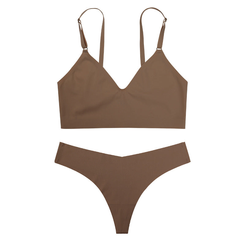 Bra Set Women's T-Back Seamless Wireless Push up Comfort Breathable Yoga Sports Underwear Suit