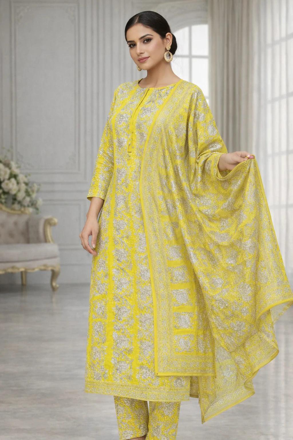 Swiss Lawn Unstitched 3 Piece Suit - A1724