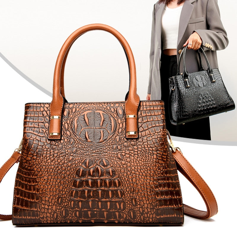 Big Retro Shoulder Handbags for Women Large Pu Leather Tote Bag New Crocodile Pattern Crossbody Bag Lady All Match Messenger Bag