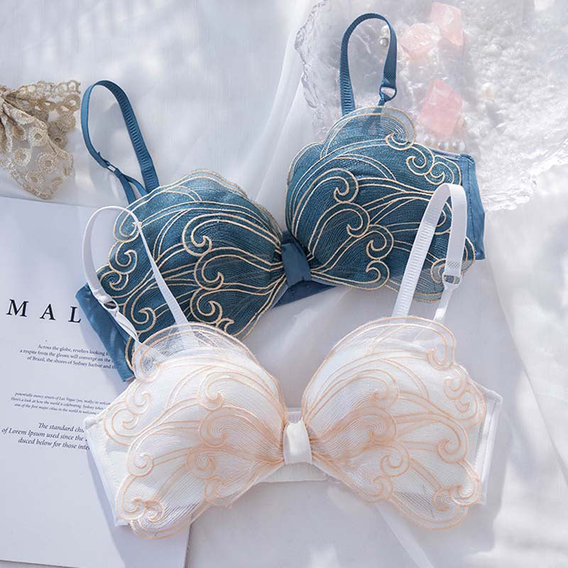 Women Green Blue Sexy Lingerie Sets Wireless Lace Cotton Panties Padded Bras Push Up Bra Sets Underwear A B