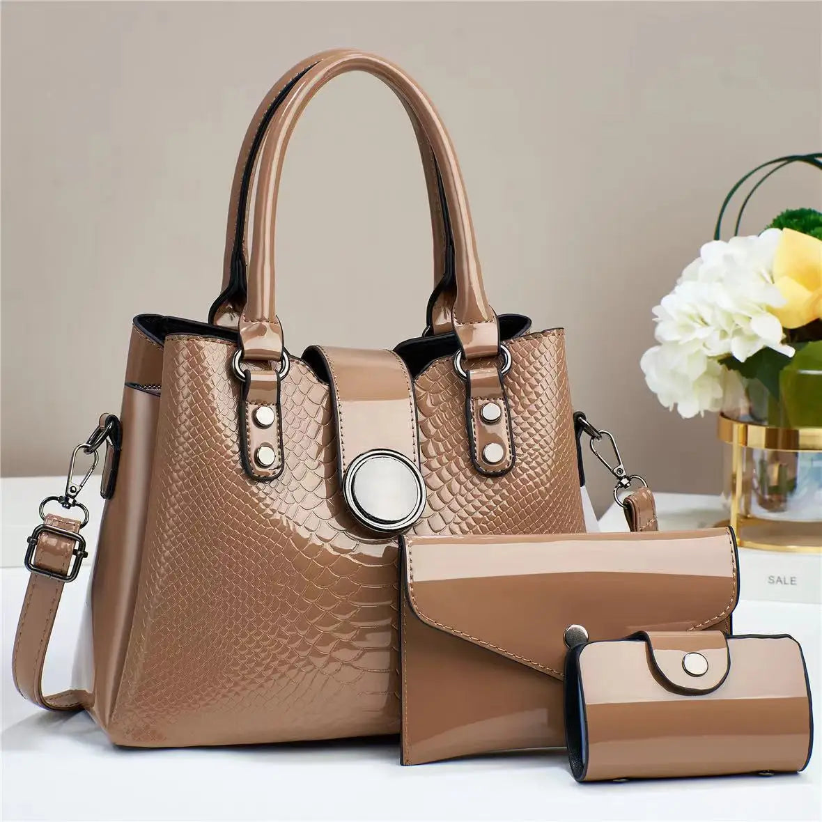 3 Piece Set Luxury Bright Leather Women's Bag Quality Women's Handbag 2024 New Versatile Shoulder Bag Ladies Crossbody Bags