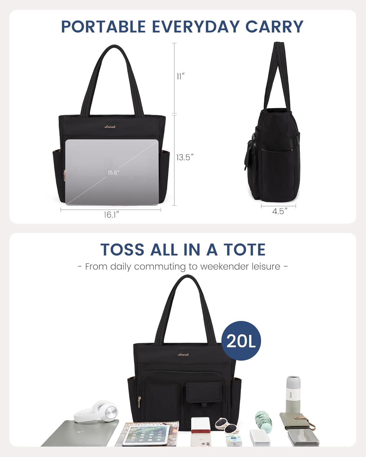 Bag for Women 15.6 Inch,Multi-pocket Teacher Tote Nurse Bag Work Tote Bag Computer Bags,Utility Large Purse Handbags with Laptop Compartments for Daily,College,Travel,Busiess,Office