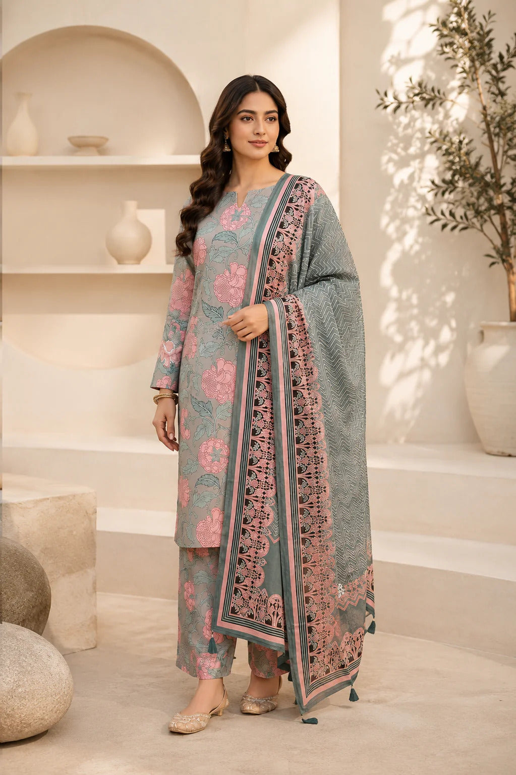 Swiss Lawn Unstitched 3 Piece Suit - A1725
