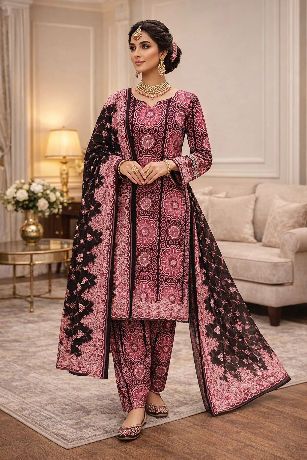 Swiss Lawn Unstitched 3 Piece Suit - A1787