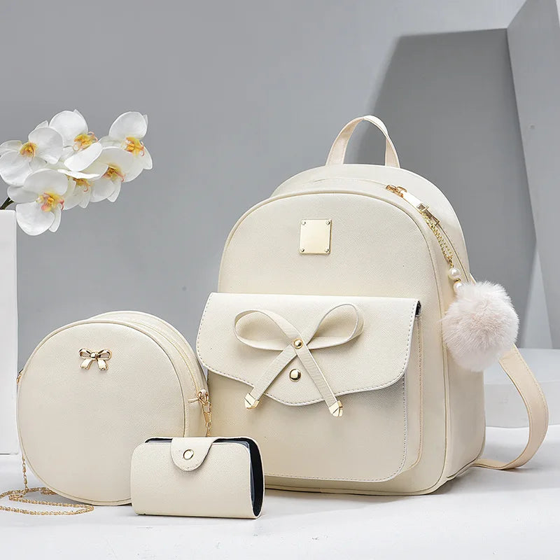2024 New Women's Backpack Korean Version Versatile Casual Backpack Women's Fresh School Bags 3 Piece Set Women's Bag Handbag