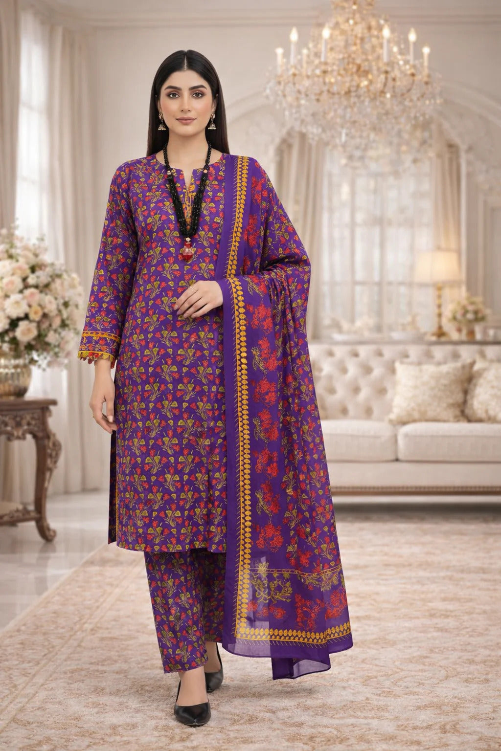 Swiss Lawn Unstitched 3 Piece Suit - A1807