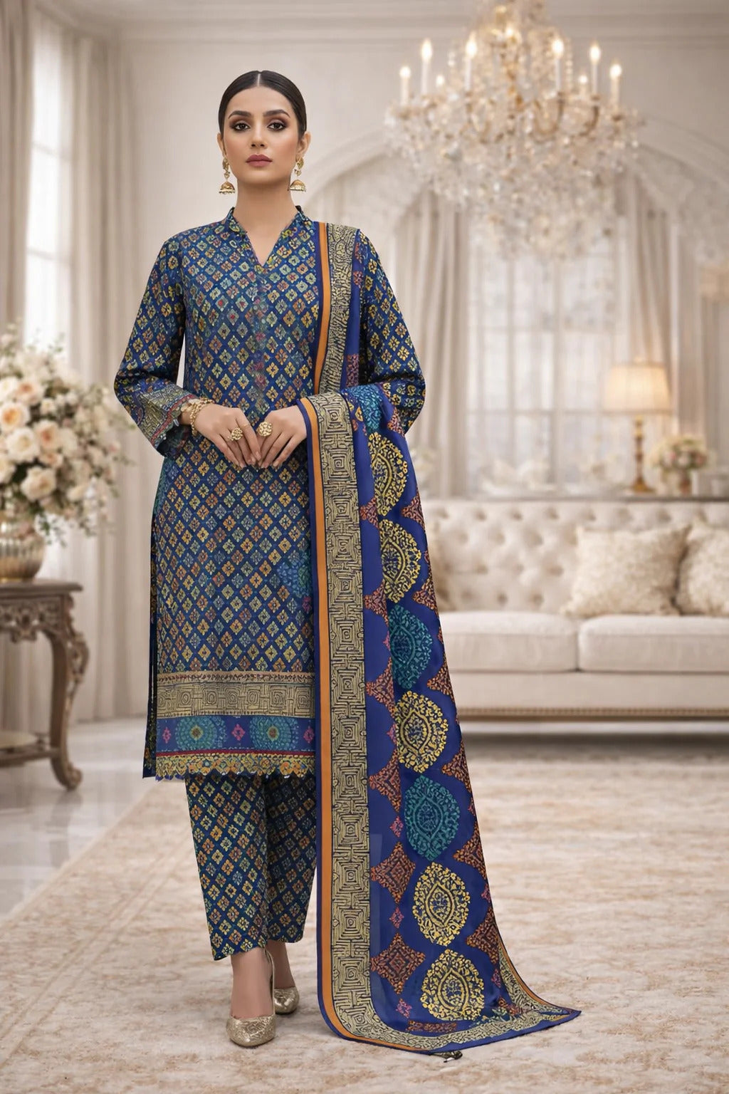 Swiss Lawn Unstitched 3 Piece Suit - A1809