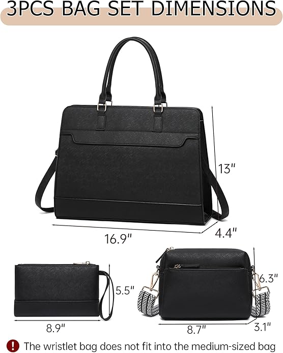 Laptop Bag for Women,3PCS Vegan Leather Tote Bag for Work with 2 Straps,Teacher Purse Office Handbag Computer Briefcase