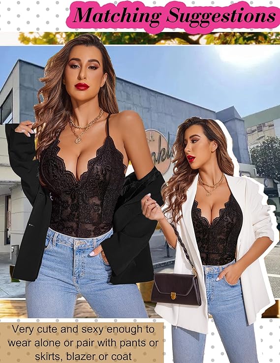 Women One Piece Lingerie Deep V Teddy Lace Bodysuit Snap Crotch Babydoll