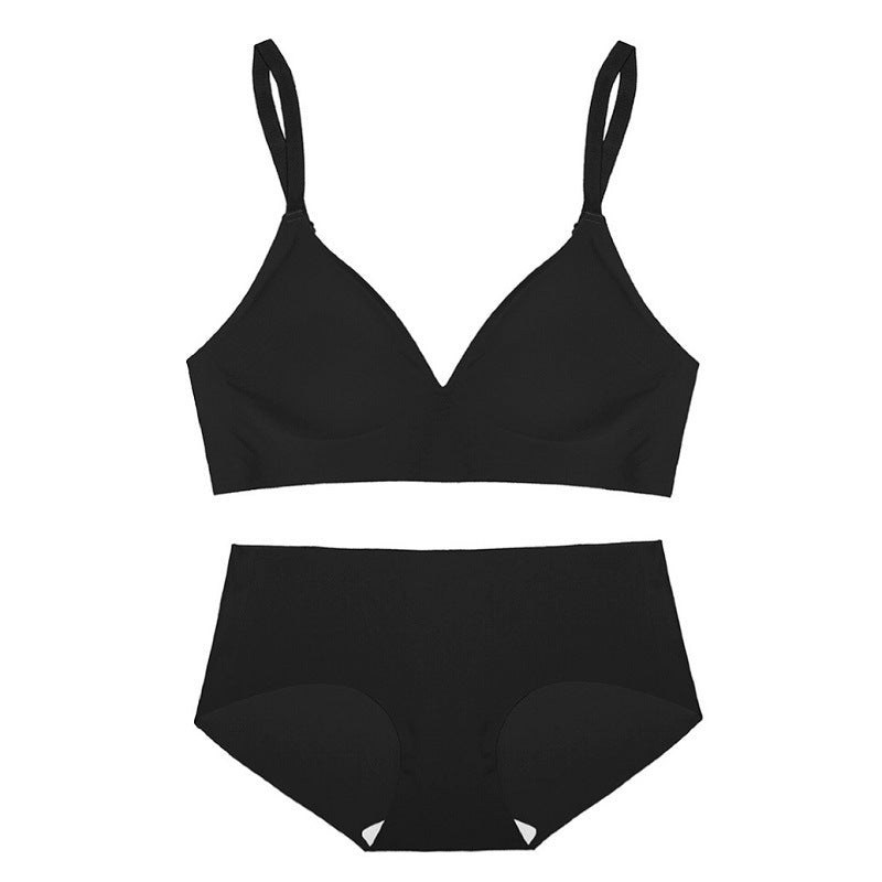 Deep V Neck Wire Free One- Piece Seamless Bra and Panties Set Underwear with Convertible Padded Soft Comfortable Lingerie