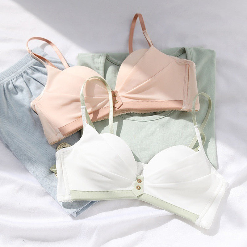 For Women Pink Gray Bra Bralette One-Piece Cotton Panties Bra Sets Trim Sexy Lingerie Sets Wireless Underwear A B