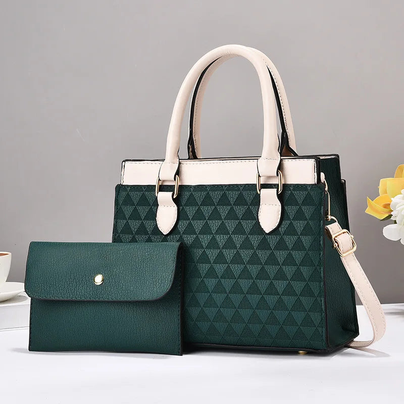 Women's Contrast Simple Shoulder Crossbody Composite Bag Quality Leather Ladies Handbag with Purses Womens Messenger Tote Bags