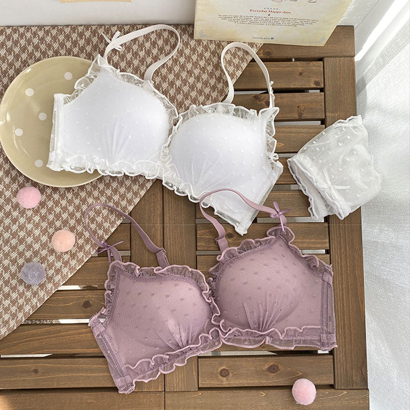 New For Women Pink Pruple Lace Wireless Bralette Panties Push Up Bra Sets Underwear Sexy Lingerie Sets