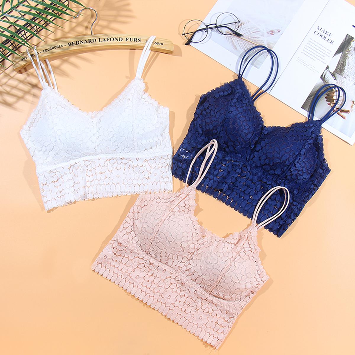 Floral Lace Bralette Padded Wireless Bra Adjustable Shoulder Strap for women and girls