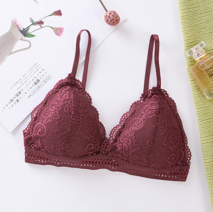 Lace Thin Section Bra Solid Color Embroidery Hollow Tube Top Triangular Soft Seamless Underwear Women Low Back Transparent