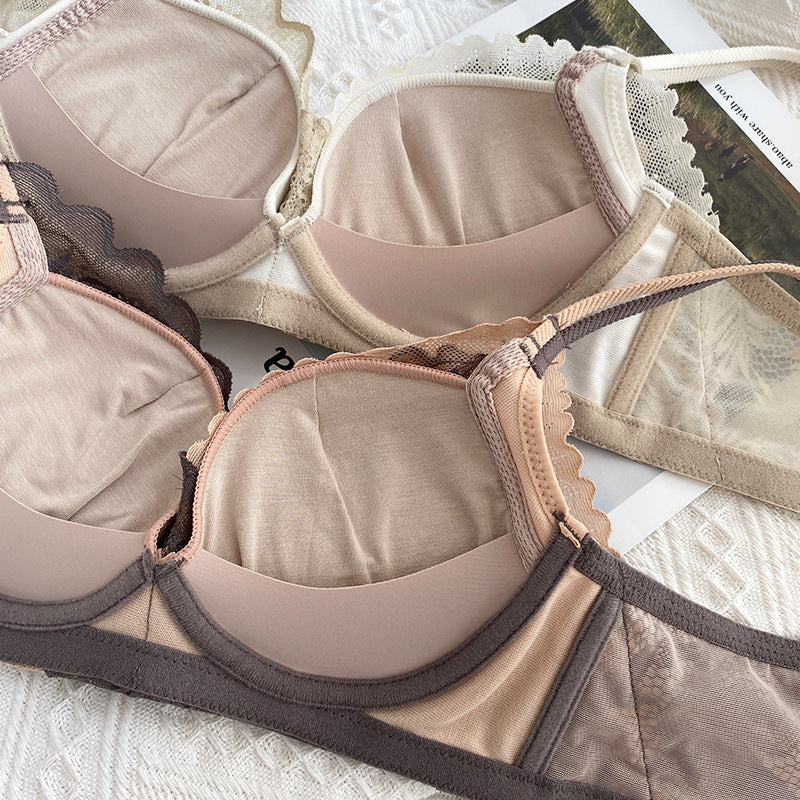 Women Red Green Lingerie Lace Wireless Panties Padded Bras Push Up Bra Sets Underwear Cup A B