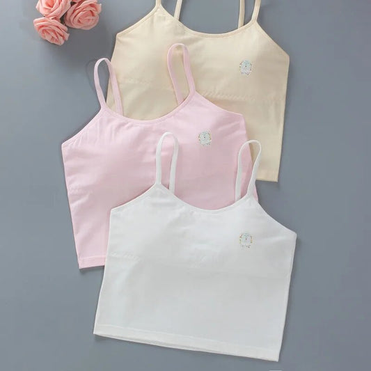 Girls' Tank TopUnderwear Hanging Strap Children's Bra Adolescent Girls' Elastic Tank Top Pure Cotton Summer Wrap Bra 10 15 Y