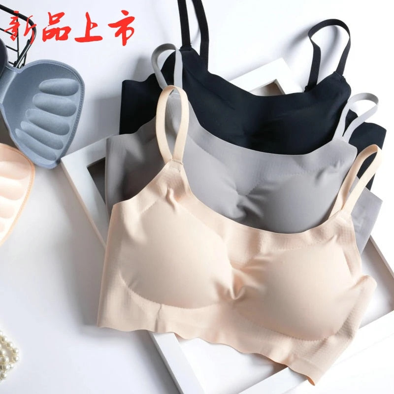 Non Marking Ice Silk Women's Underwear One Piece Beauty Back Thin Sling Sports Vest Sleeping Girl Student Women's Bra