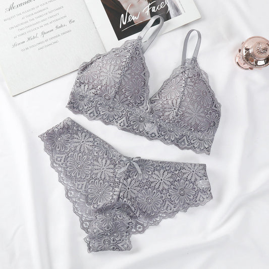 Comfortable Gathering  Underwear Suit Push up Bra Under Ring Lace Rdge Padded Cup Bra+set Lingerie Femme 75AB 80AB 85AB