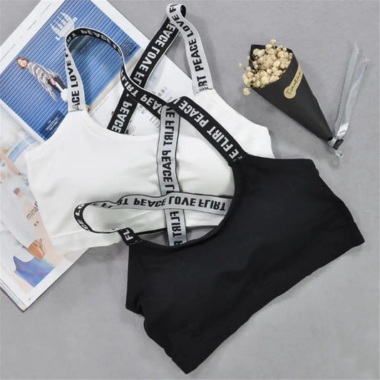 Women Push Up Sports Bra Sport Bra Fitness Top Letters Yoga Bra For Cup A D Black White Running Yoga Gym Fitness Crop Top
