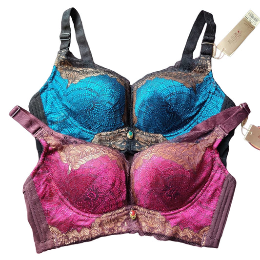 New Classical Floral Lace Double Pad Imported Push Up Back Closer Wireless With Adjustable Shoulder Straps For Womens And Girls