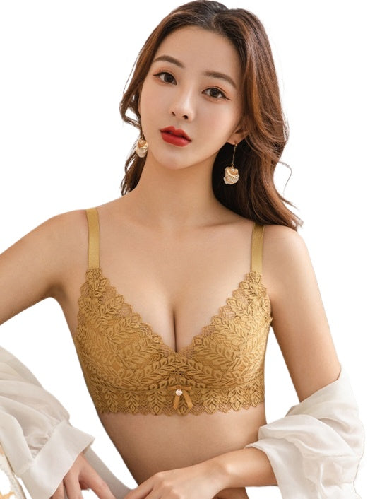 French Style Thin Lace Bralette Wire Triangle Cup Women and Girls Deep V Girls Seamless Soft Bra