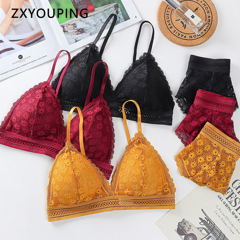 New Women Bra  Lace Triangle Cup Brassiere Small Bra Wireless Adjustable Lingerie Underwear