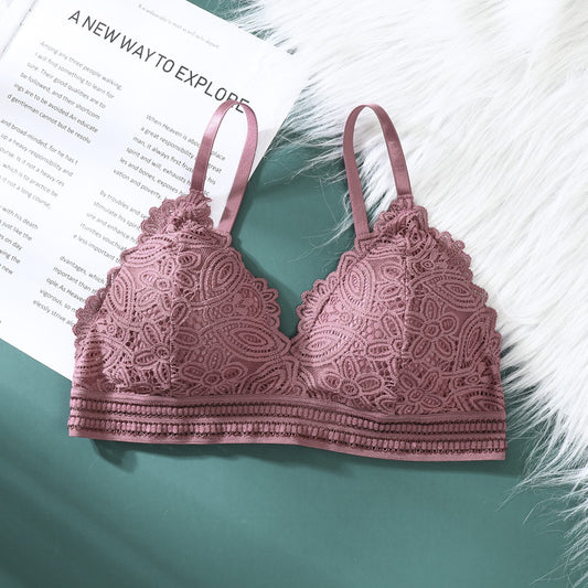 Lace Thin Section Bra Solid Color Embroidery Hollow Tube Top Triangular Soft Seamless Underwear Women Low Back Transparent