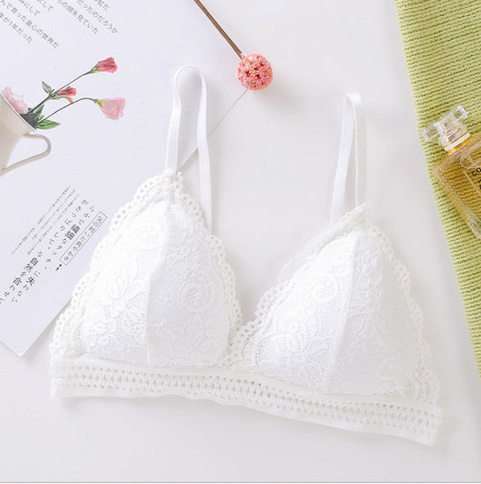 Lace Thin Section Bra Solid Color Embroidery Hollow Tube Top Triangular Soft Seamless Underwear Women Low Back Transparent