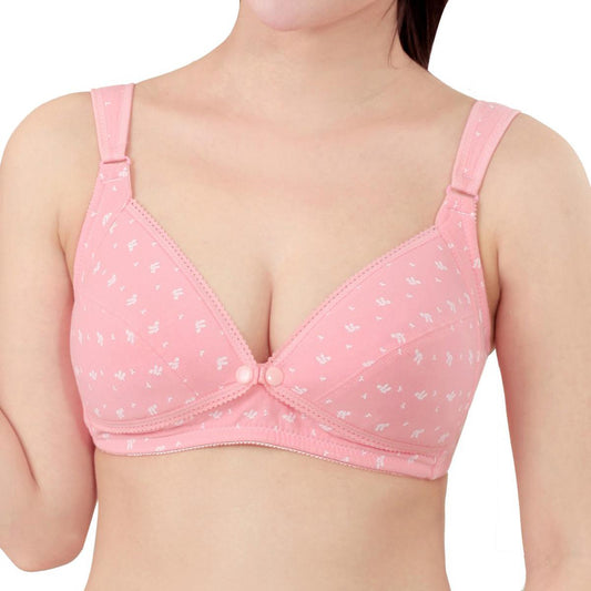 Maternity Nursing Bra Front Button Opening Soft Foam Cups 100% Cotton Wireless Adjustable Straps Multicolor