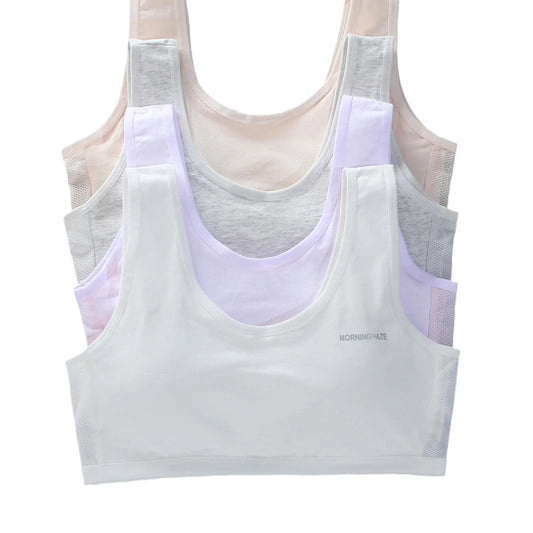 Children Cotton Underwear Camisoles Puberty Girls Training Bras Chest Pad Vest Tube Top Kids Sport Bras Cozy Breathable Lingerie