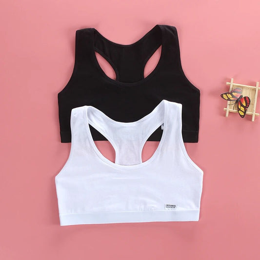 Girl Cotton Sport Training Bra Cartoon Smiley Print Print Solid Color Wide Strap Underwear Bralette Seamless Crop Top 8 16Y