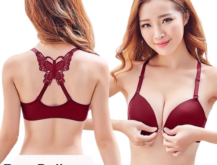 Random design Front Open Butterfly Style  Design Light Padded Bra For Bridals Seamless Adjustable Straps Push Up Back Butterfly Style Bras A and B Cups in Skin Red Blue Purpal and Black Colors (No Color Choice