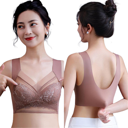 Gathered seamless bra breathable bra lace bra underwear wrapped chest fixed cup push up bra beautiful back bra full cup bra anti sagging bra soft bra comfortable bra plus size bra women bra