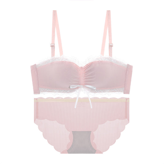 Elegant Pink Sheer Lingerie Set with Satin Details