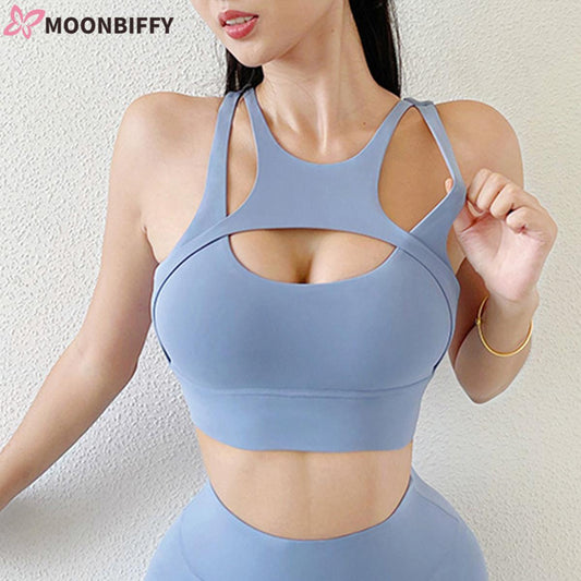 Woman Sports Bra Fitness Hollow Top High Strength Gathering Shockproof Underwear Naked Feeling Workout Yoga Vest Gym Women