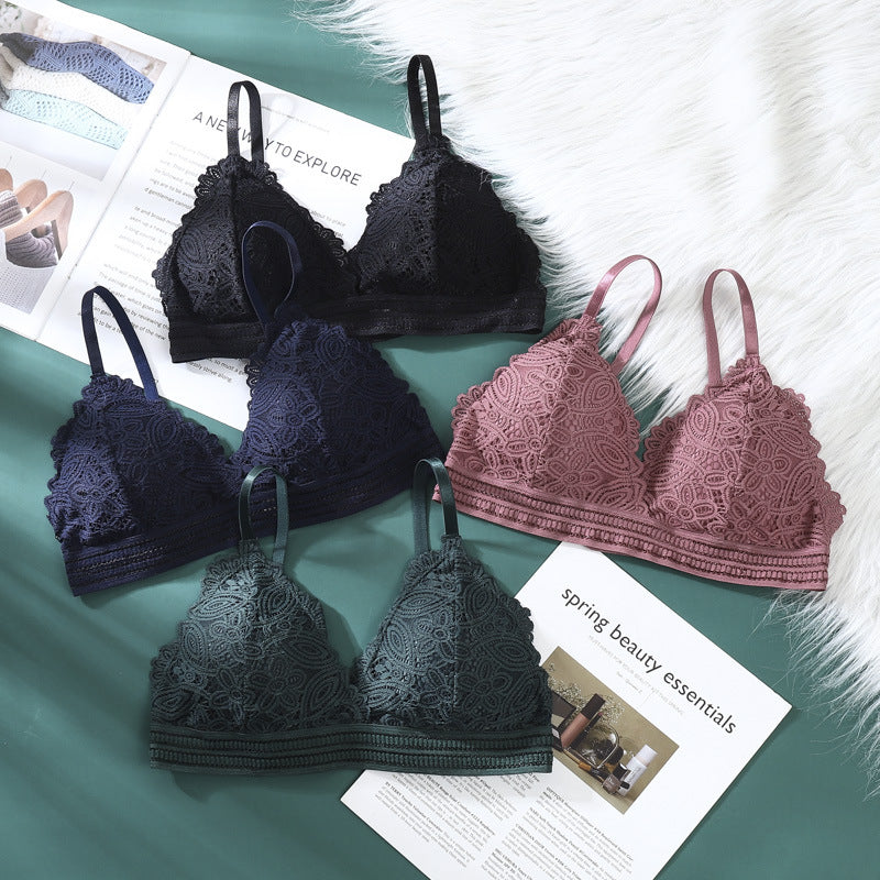 Lace Bras for Women  Female Lingerie Backless Brassiere Breathable Underwear Push Up Wireless Solid Color Underclothes