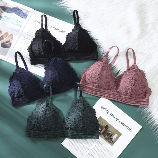 Lace Bras for Women  Female Lingerie Backless Brassiere Breathable Underwear Push Up Wireless Solid Color Underclothes